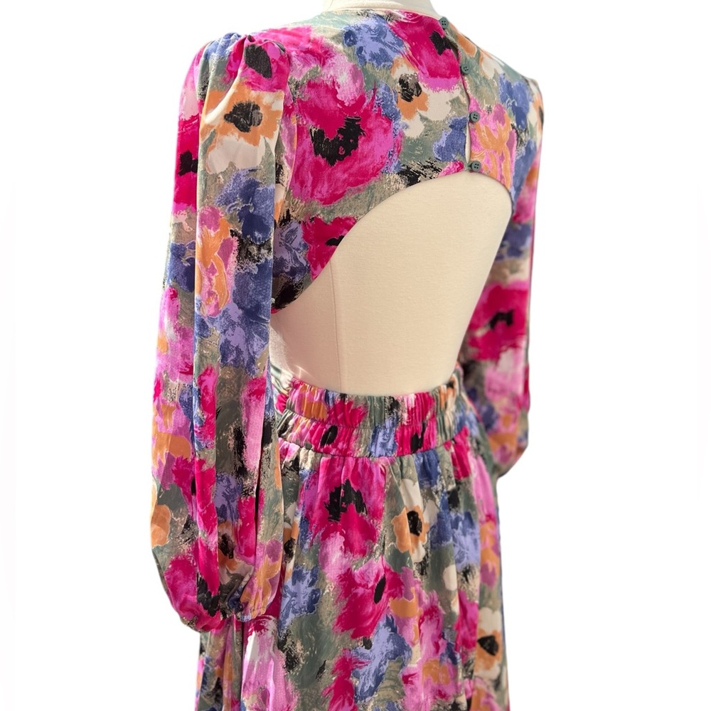 Entro Multicolor Long Sleeve Floral Cut Out Sienna Maxi Dress Size Small NWT - Picture 6 of 14